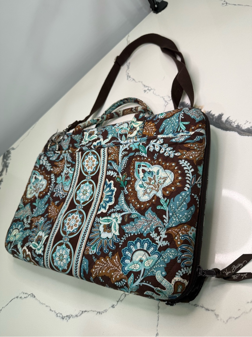 Vera Bradley RETIRED Java Blue Floral Laptop/Business Secure Travel Bag